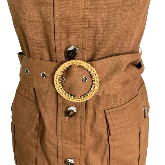 Lulus Best Reason Cotton Button Front Belted Strapless Mini Dress Brown Size M - Picture 8 of 9